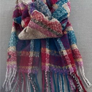 ECHO Colourful Plaid Fringe Scarf 21x72”
